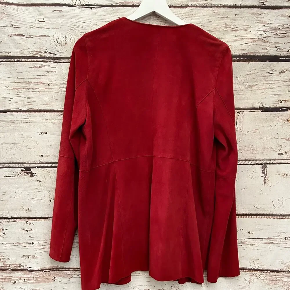 EILEEN FISHER Goat Suede Button Down Jacket Dark Red Size Medium - Picture 6 of 6